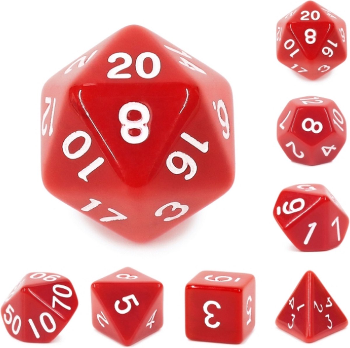 Polyset Dice | Dobbelstenen - Set Van 7 Stuks - Rood Wit Ondoorzichtig| Voor D&D en Andere Rollenspellen | Plastic Dobbelstenen Set voor Dungeons and Dragons | Polyhedral Dice Set | Met Mooie Zwarte Velvet Dice Bag voor Ongeveer 3 Sets